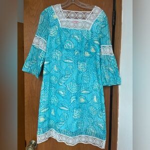 EUC Lilly Pulitzer Chapman tunic dress Shorely Blue Silver Dollar Small